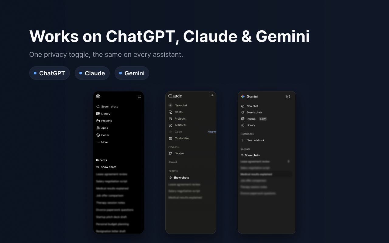 Works on ChatGPT, Claude and Gemini